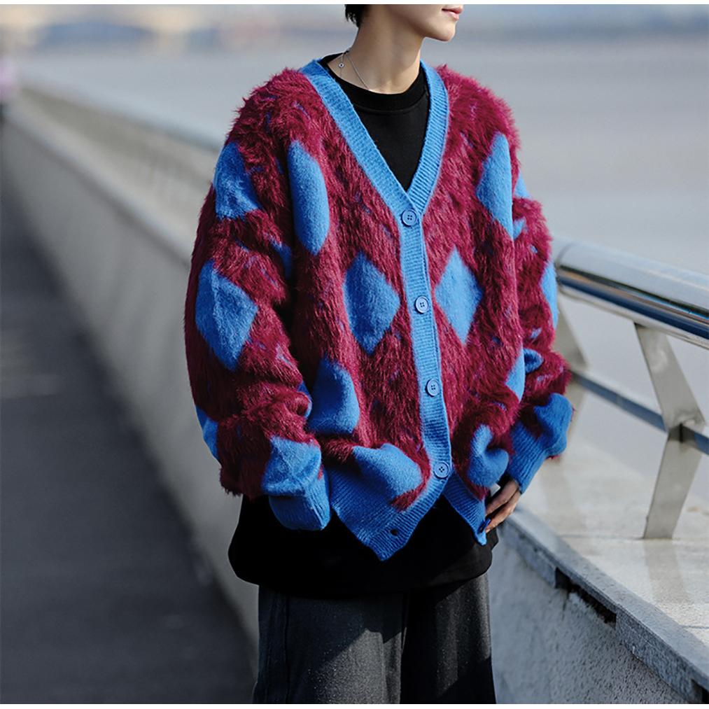 Men Longline Cardigan with Fuzzy Detail