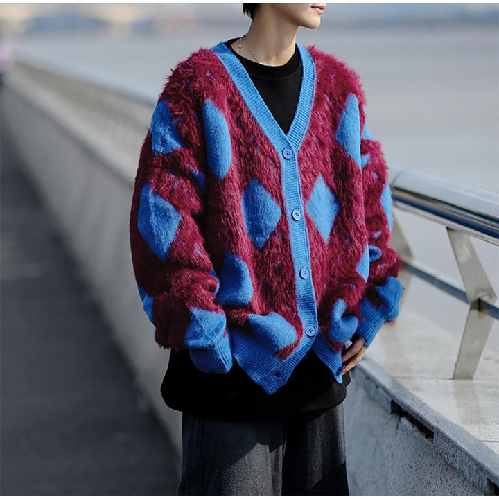 Men Longline Cardigan with Fuzzy Detail