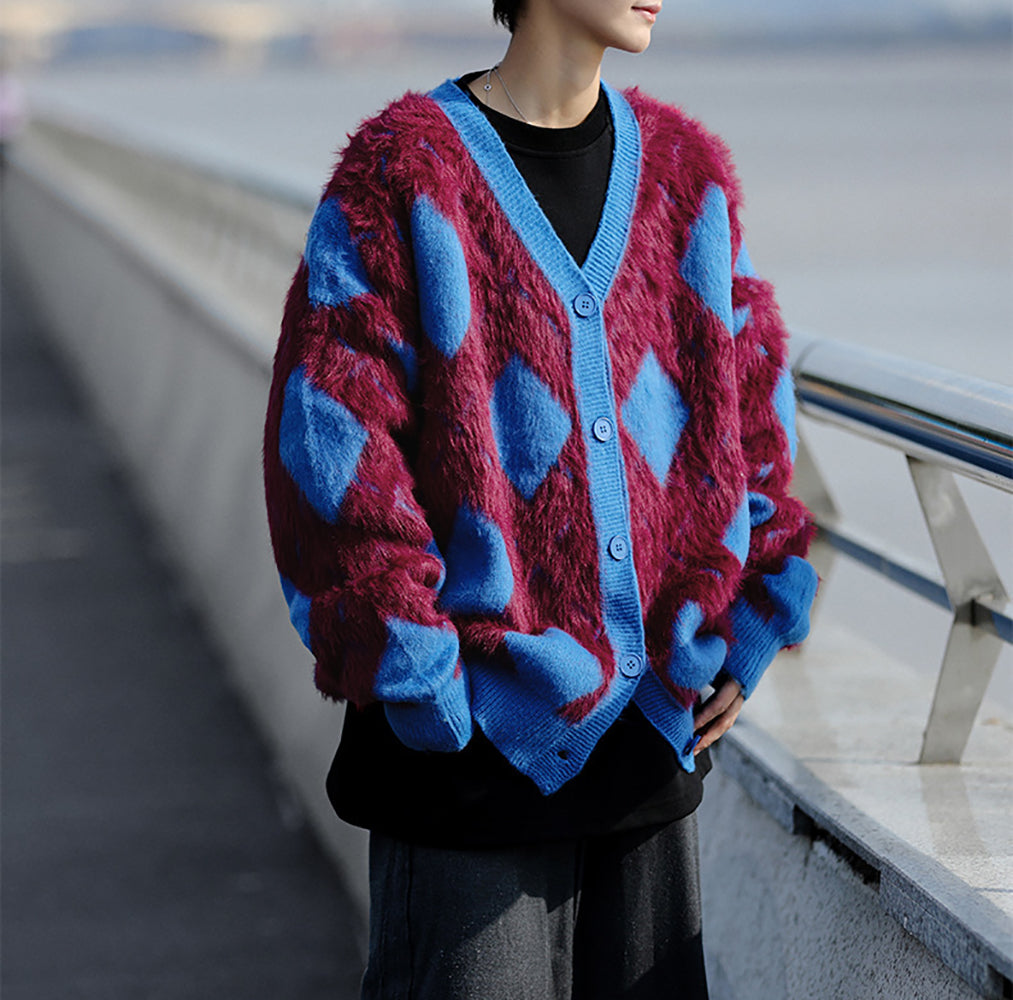 Men Longline Cardigan with Fuzzy Detail
