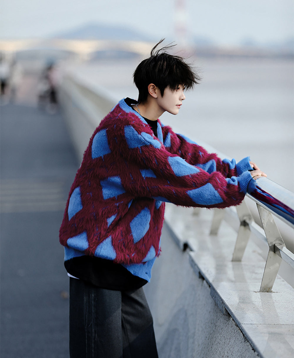 Men Longline Cardigan with Fuzzy Detail
