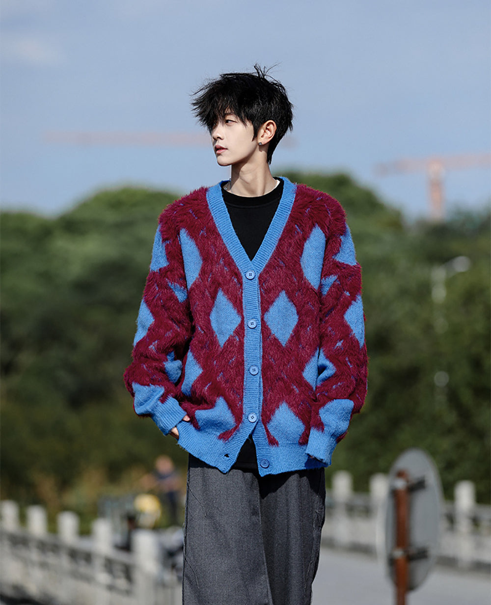 Men Longline Cardigan with Fuzzy Detail