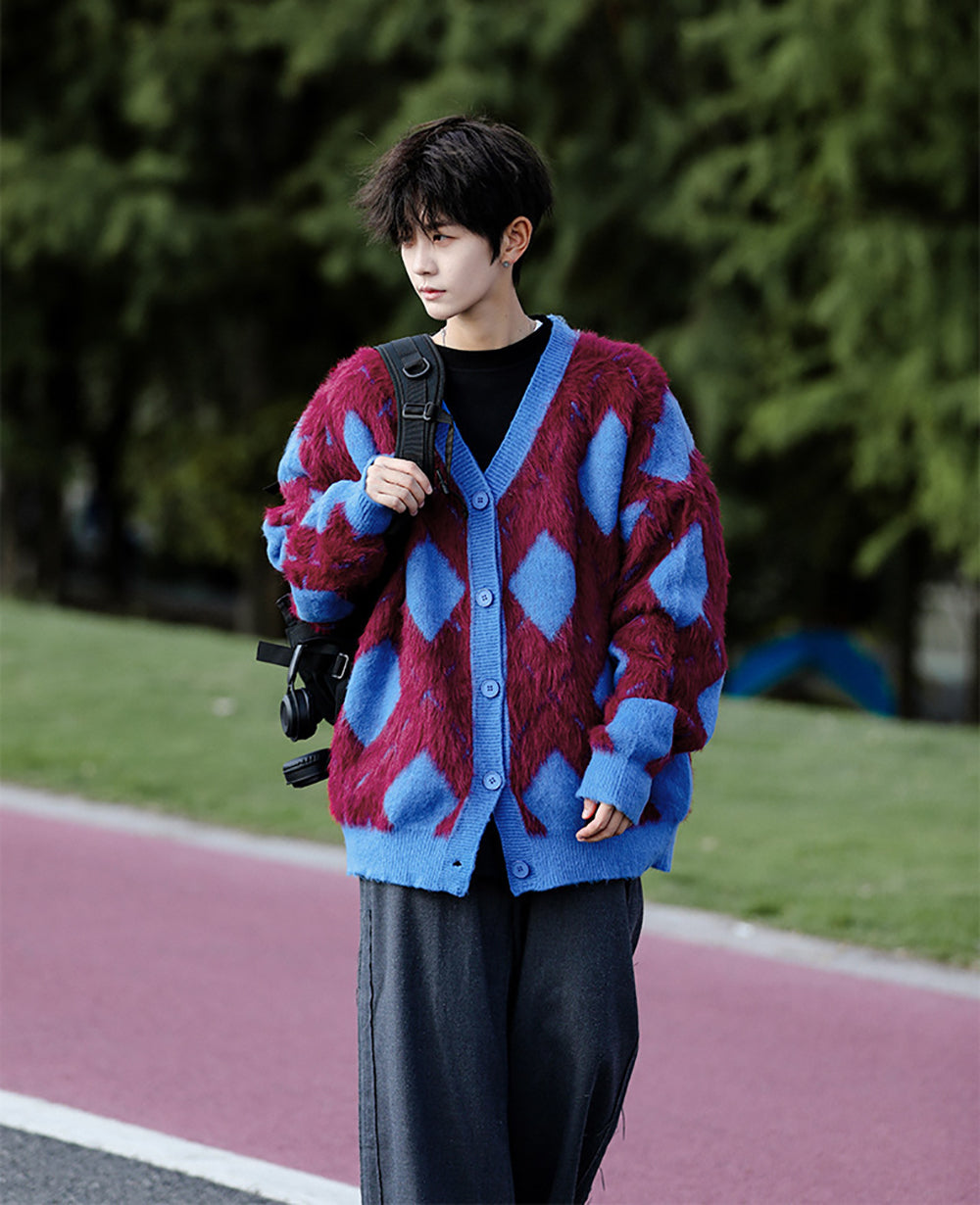 Men Longline Cardigan with Fuzzy Detail