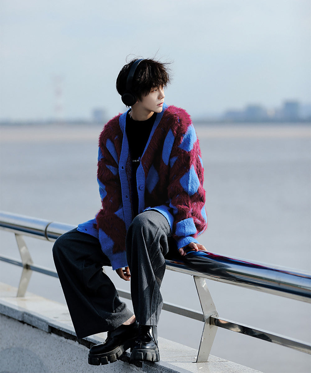 Men Longline Cardigan with Fuzzy Detail