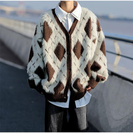 Men Longline Cardigan with Fuzzy Detail