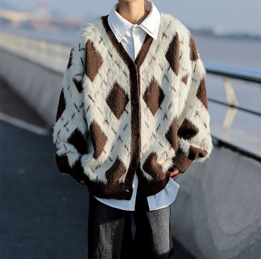 Men Longline Cardigan with Fuzzy Detail