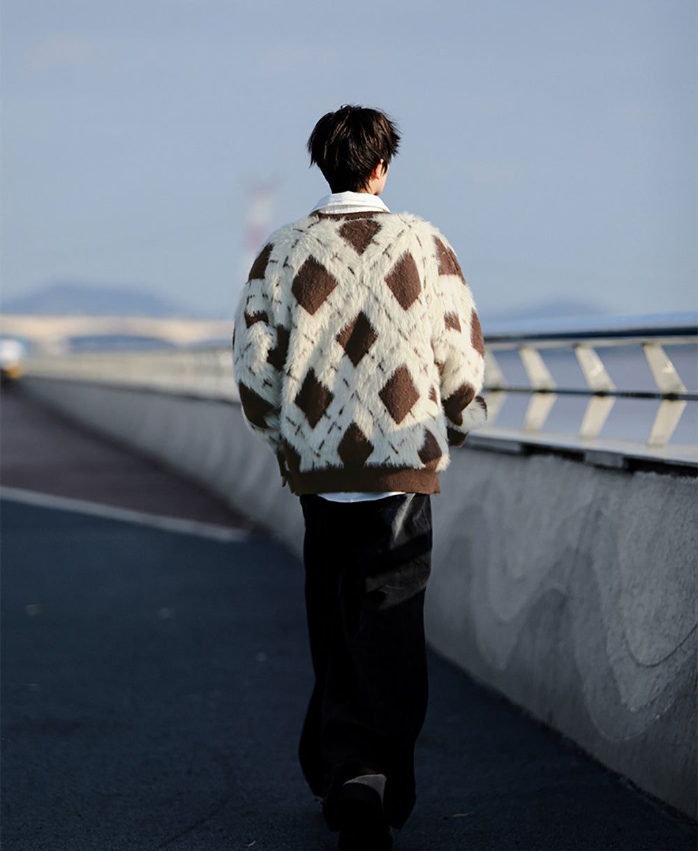 Men Longline Cardigan with Fuzzy Detail