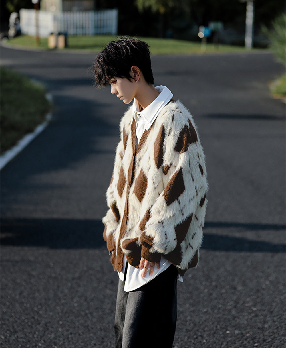 Men Longline Cardigan with Fuzzy Detail