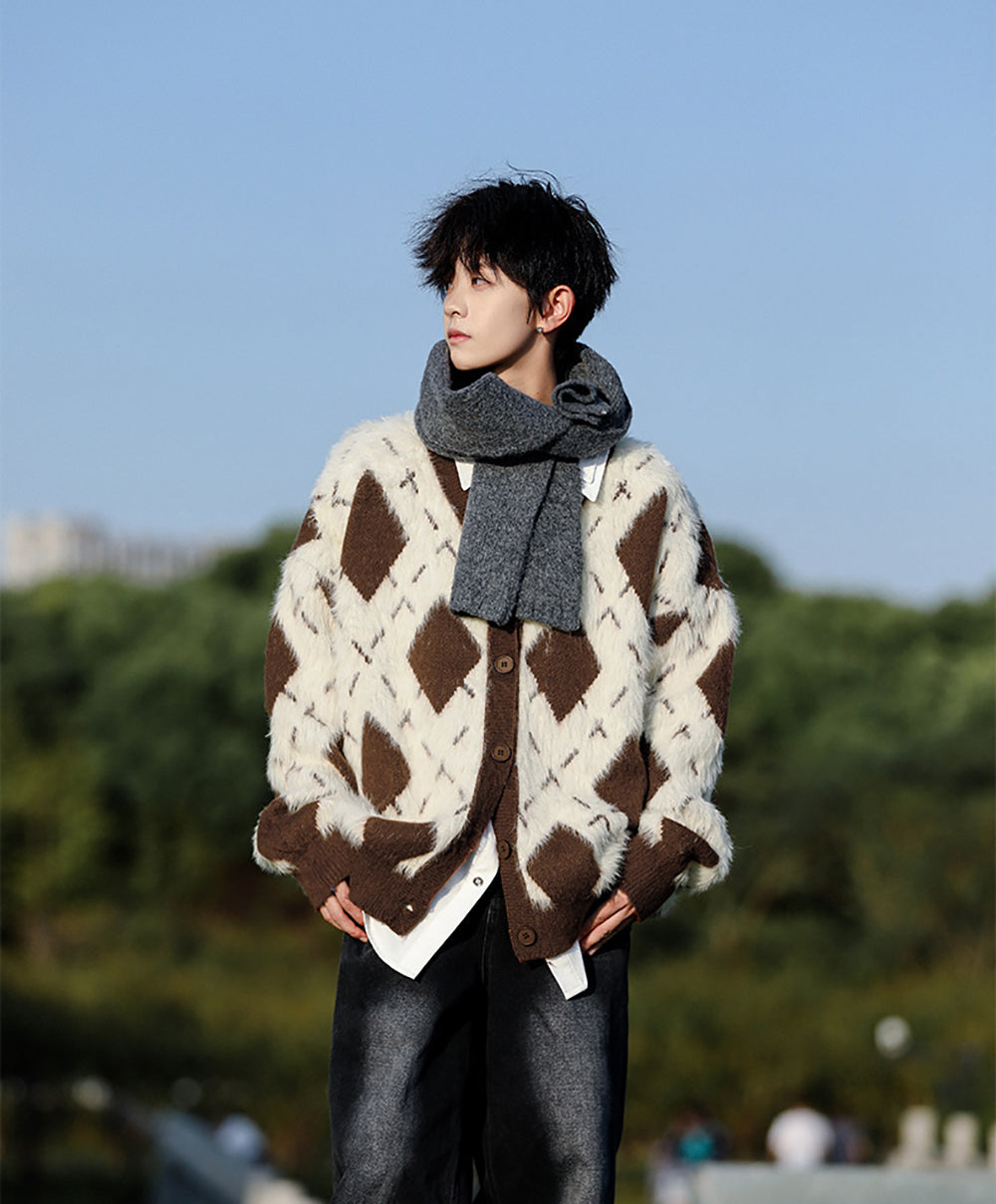Men Longline Cardigan with Fuzzy Detail