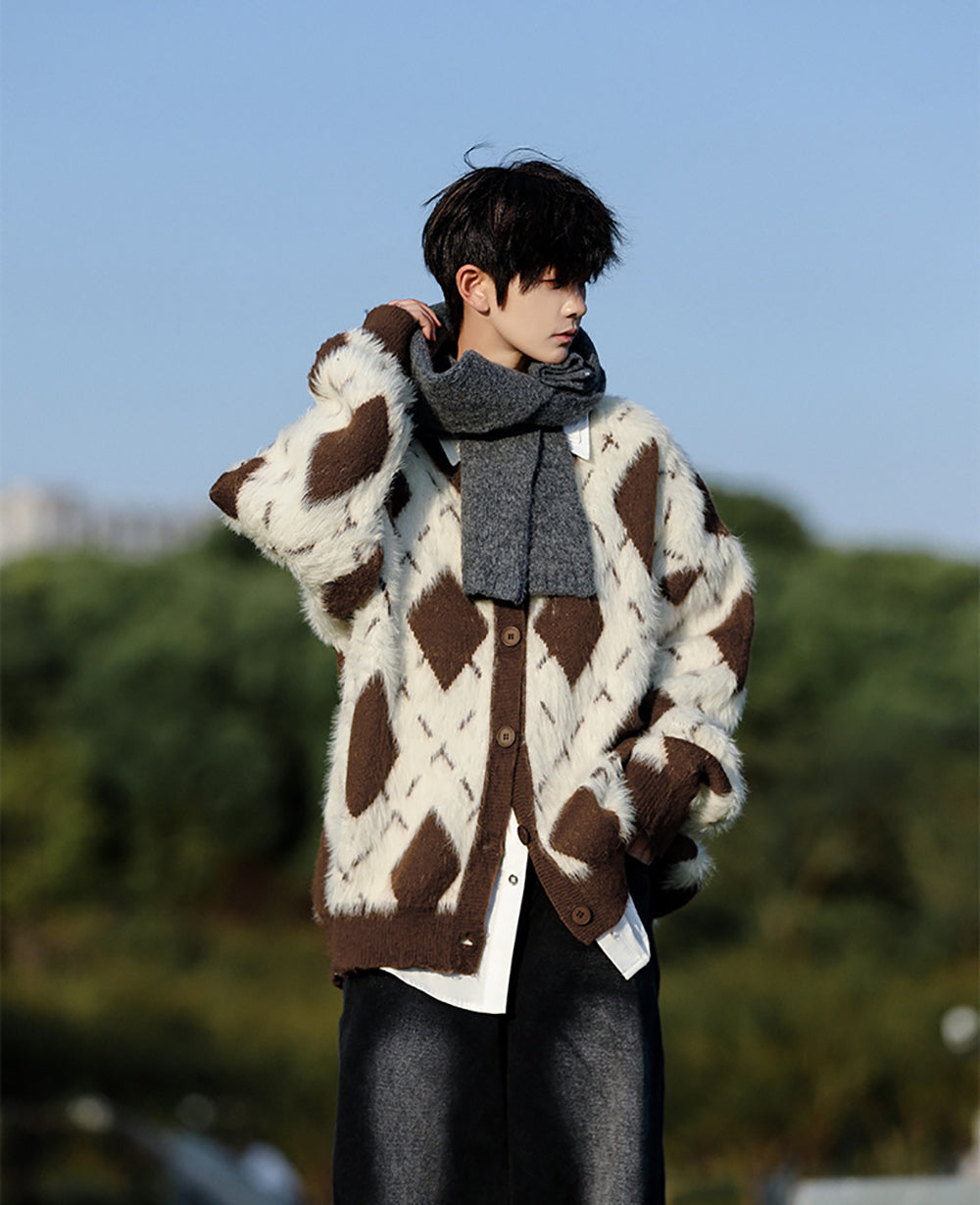 Men Longline Cardigan with Fuzzy Detail