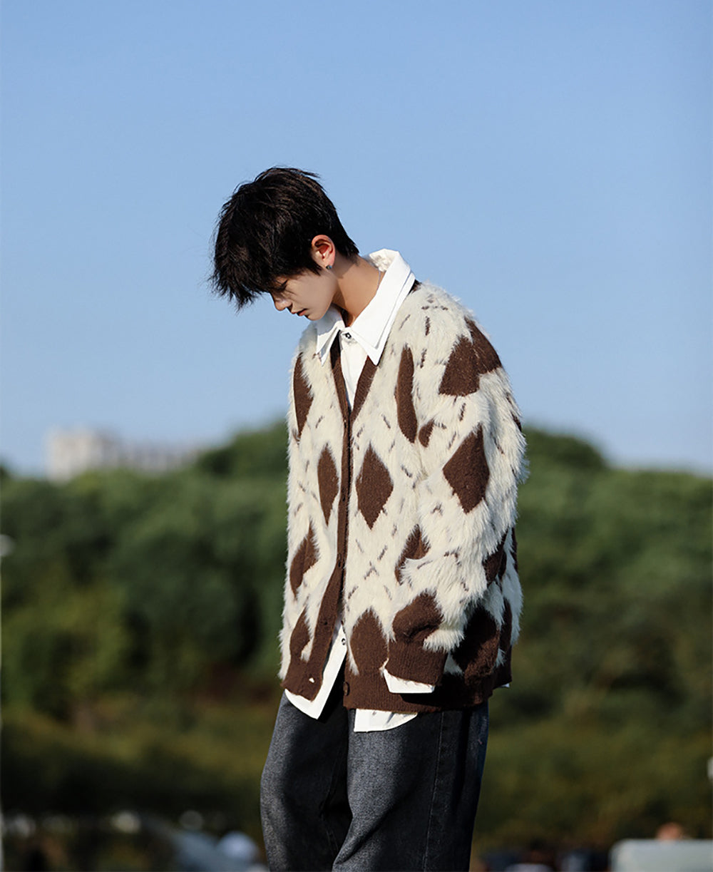 Men Longline Cardigan with Fuzzy Detail