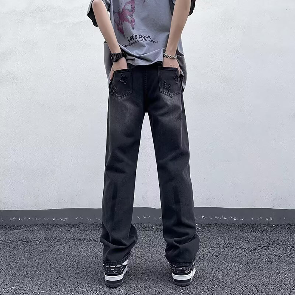 Men Regular Fit Low Distress Light Fade Jeans