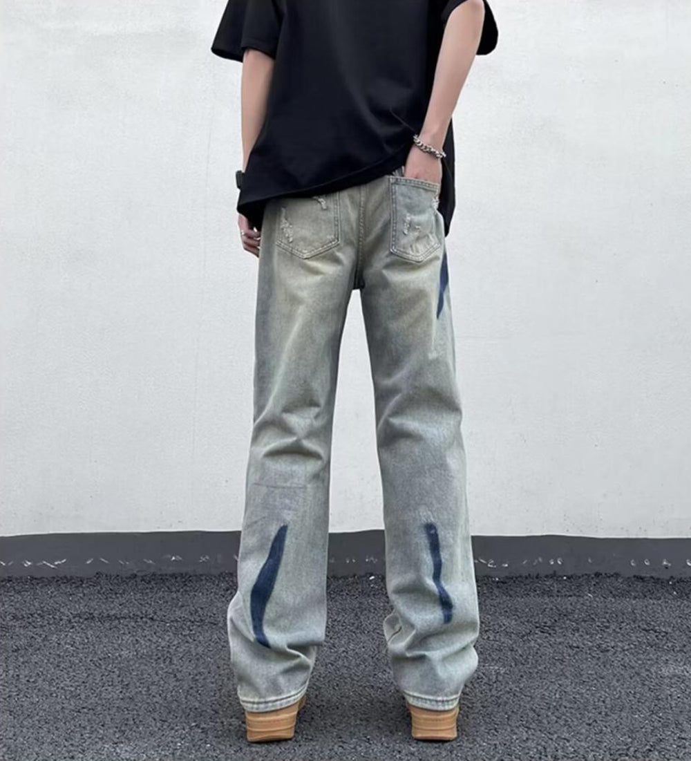Men Low Distress Light Fade Jeans