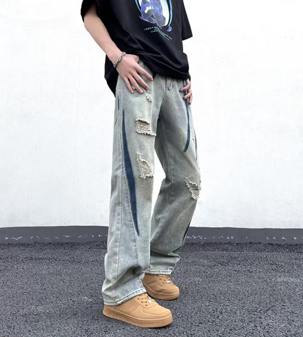 Men Low Distress Light Fade Jeans