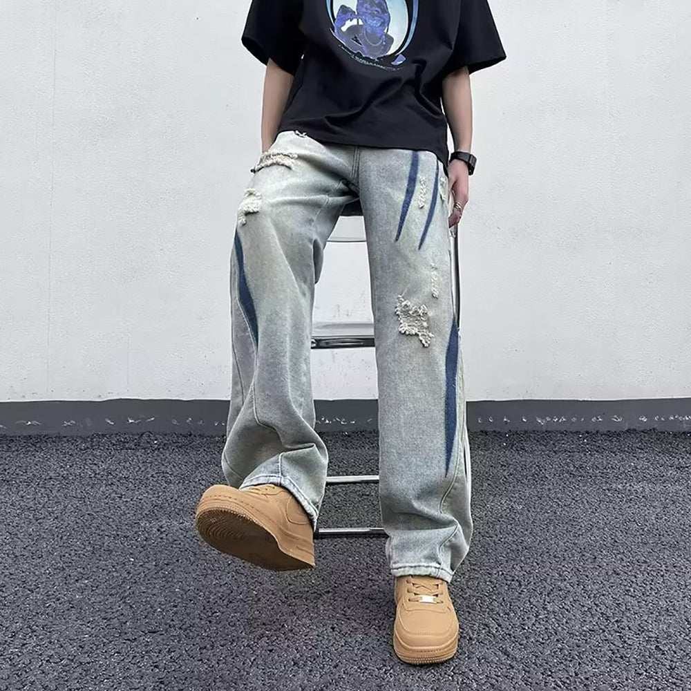 Men Low Distress Light Fade Jeans