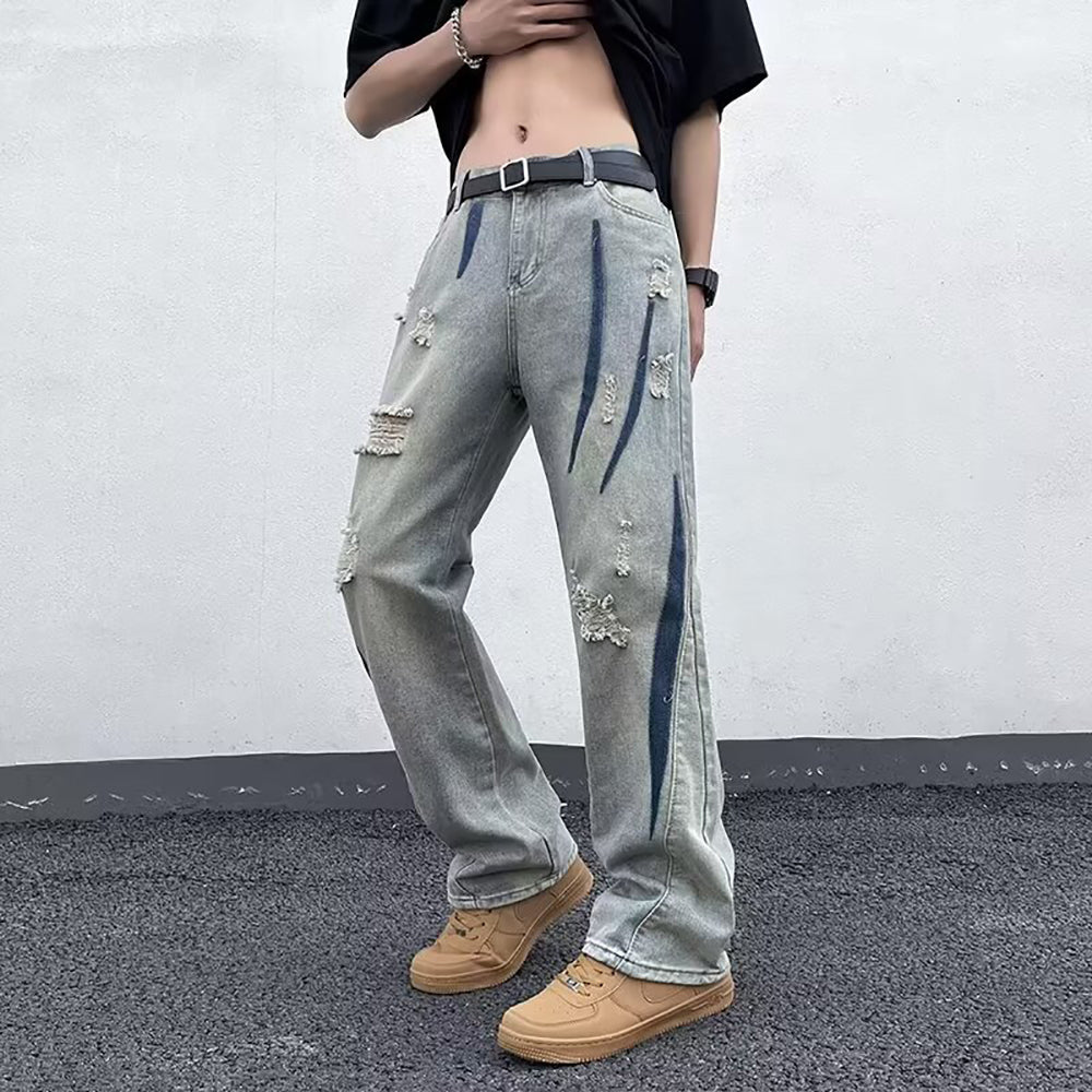 Men Low Distress Light Fade Jeans