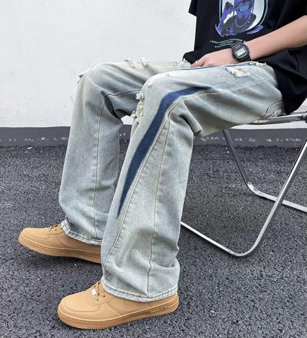 Men Low Distress Light Fade Jeans