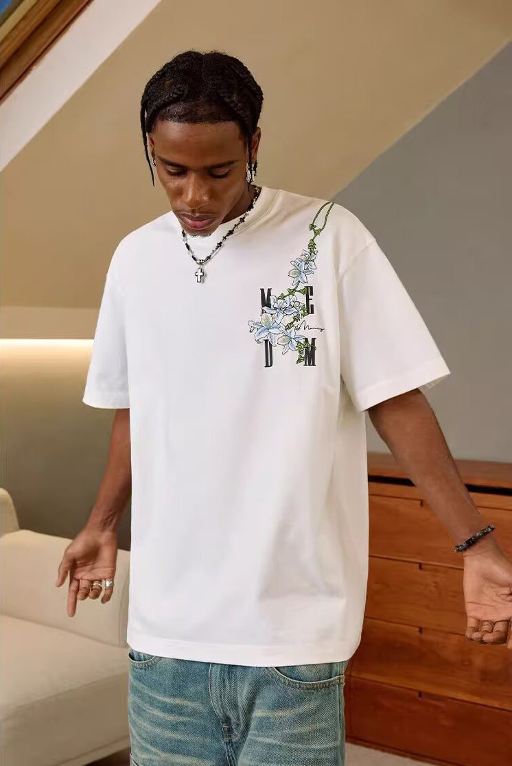 Men Floral Printed Round Neck Cotton Oversized T-shirt