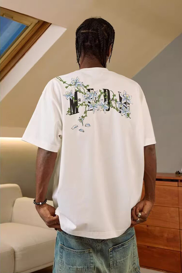 Men Floral Printed Round Neck Cotton Oversized T-shirt