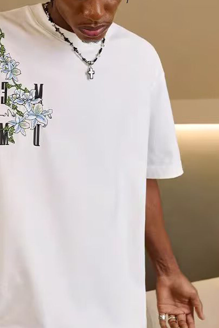 Men Floral Printed Round Neck Cotton Oversized T-shirt