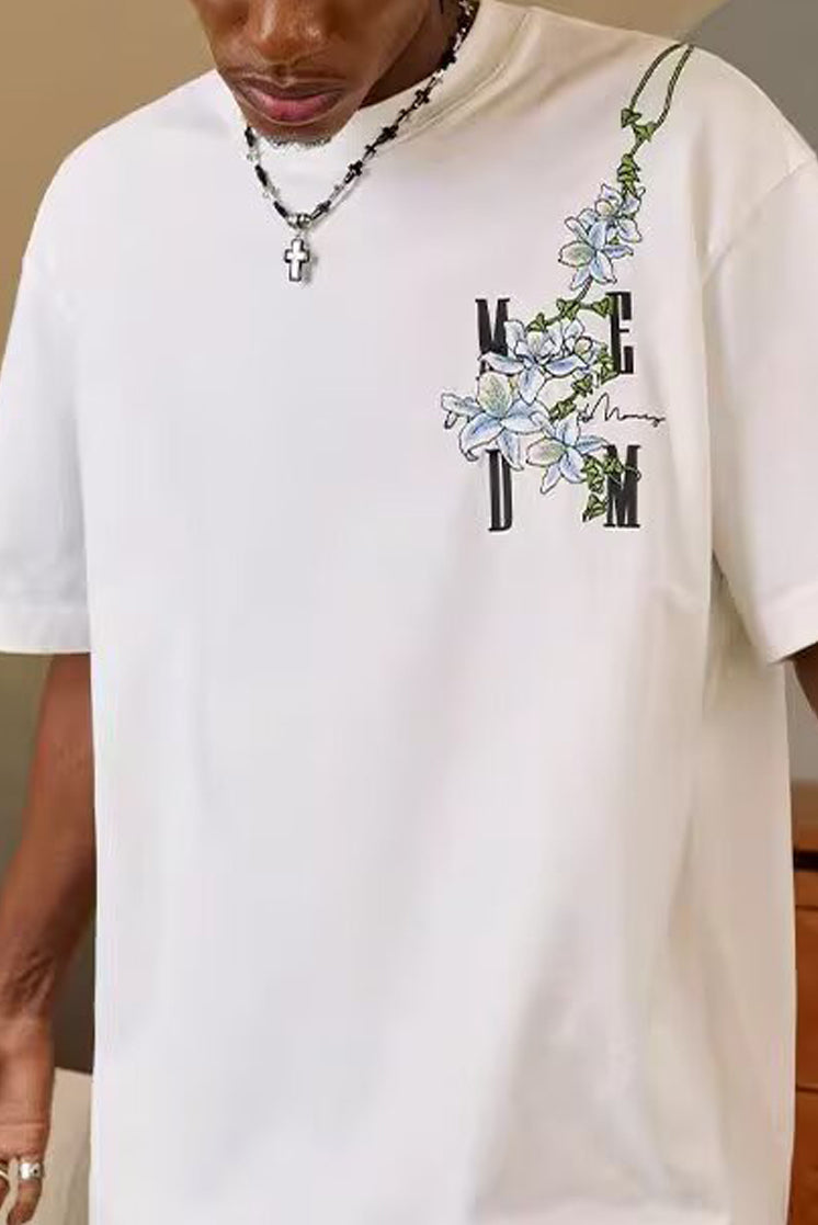 Men Floral Printed Round Neck Cotton Oversized T-shirt