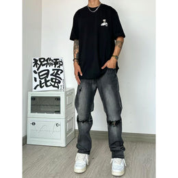 Men Printed Raw Edge T-shirt