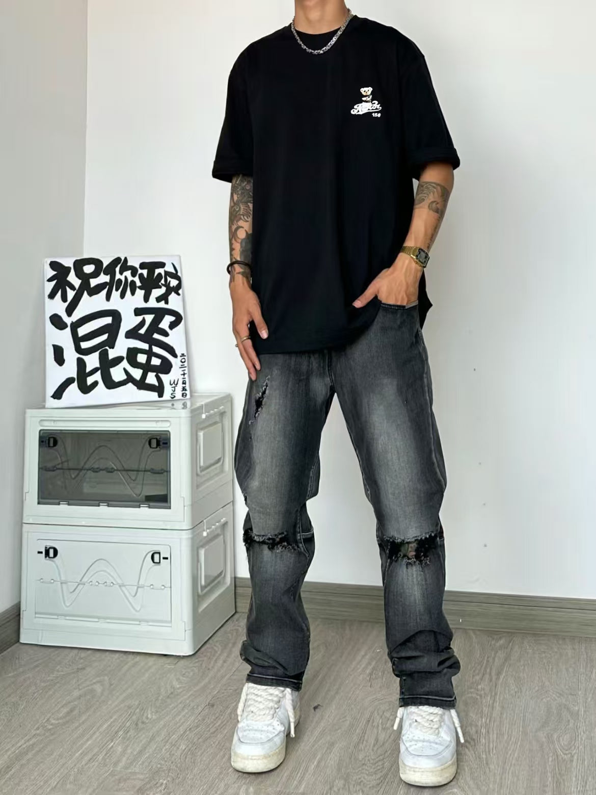 Men Printed Raw Edge T-shirt