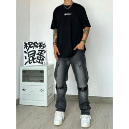 Men Printed Raw Edge T-shirt