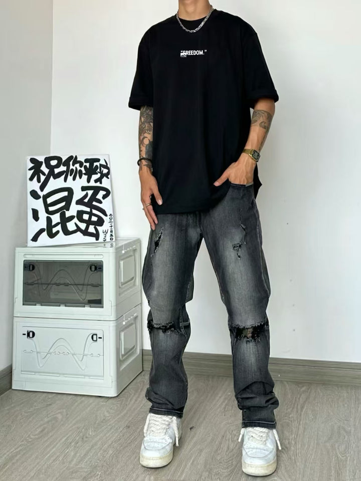 Men Printed Raw Edge T-shirt