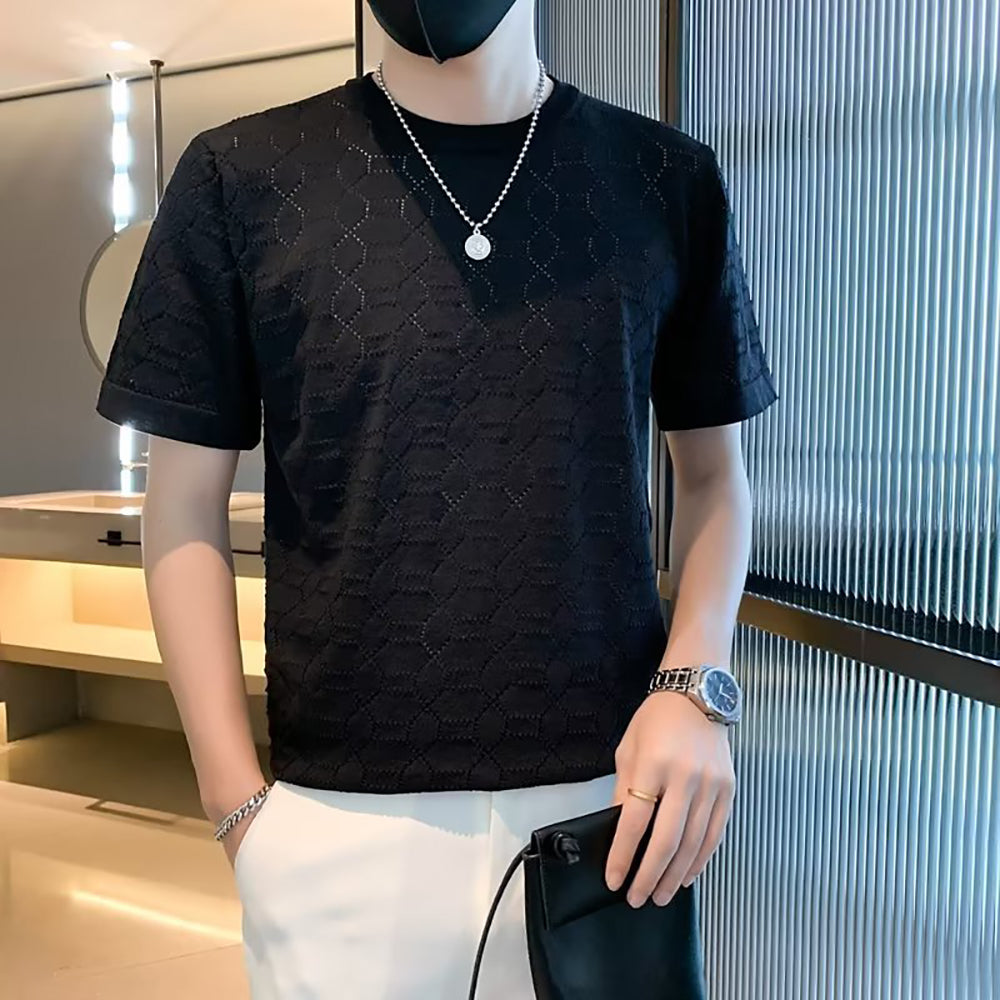 Men Self Design Round Neck T-shirt