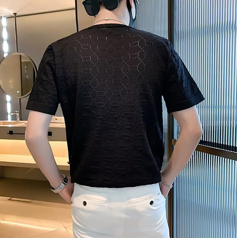 Men Self Design Round Neck T-shirt