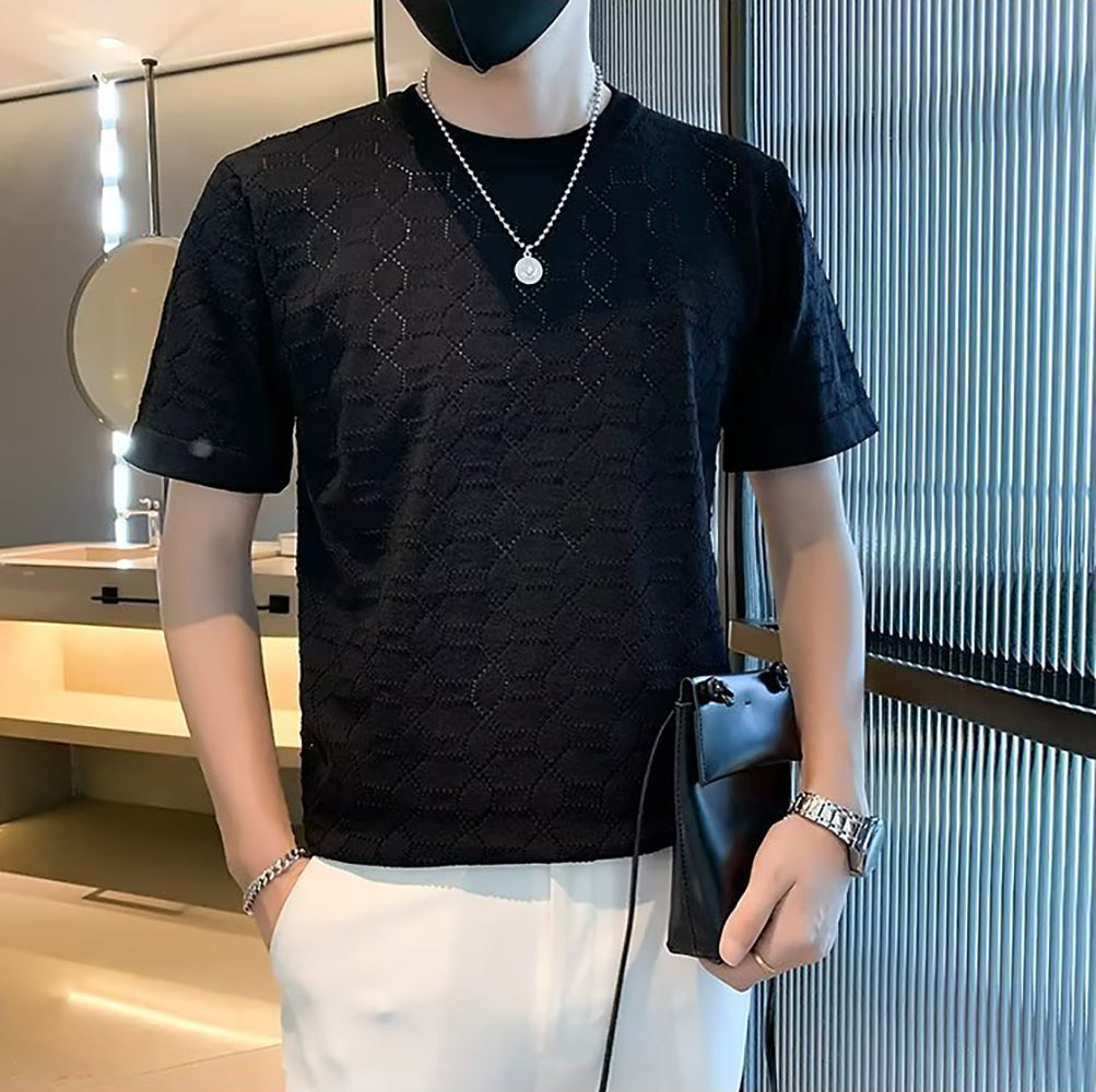 Men Self Design Round Neck T-shirt