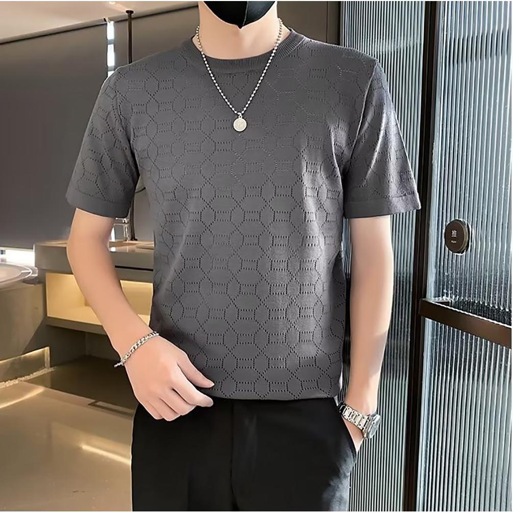 Men Self Design Round Neck T-shirt