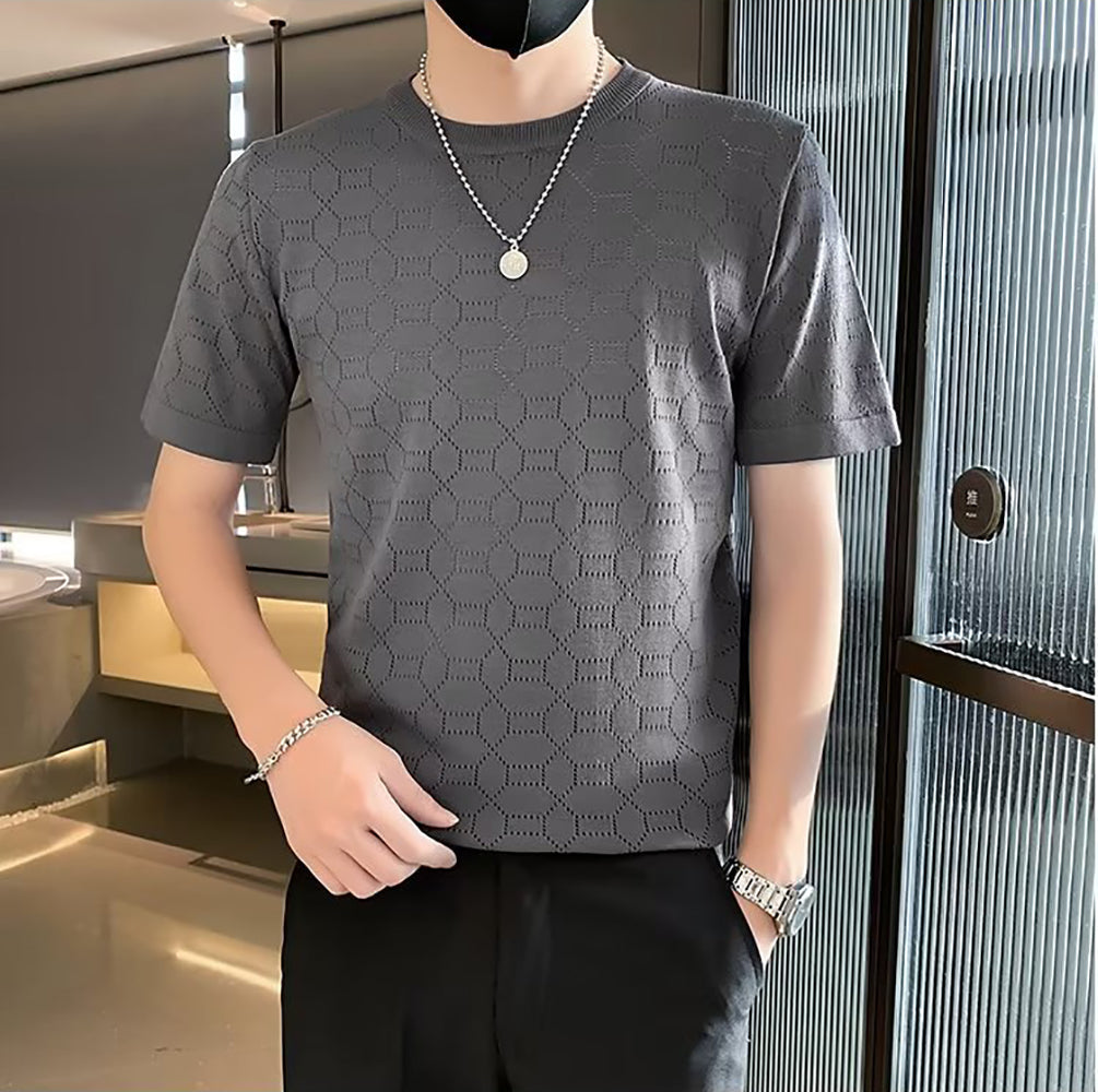 Men Self Design Round Neck T-shirt