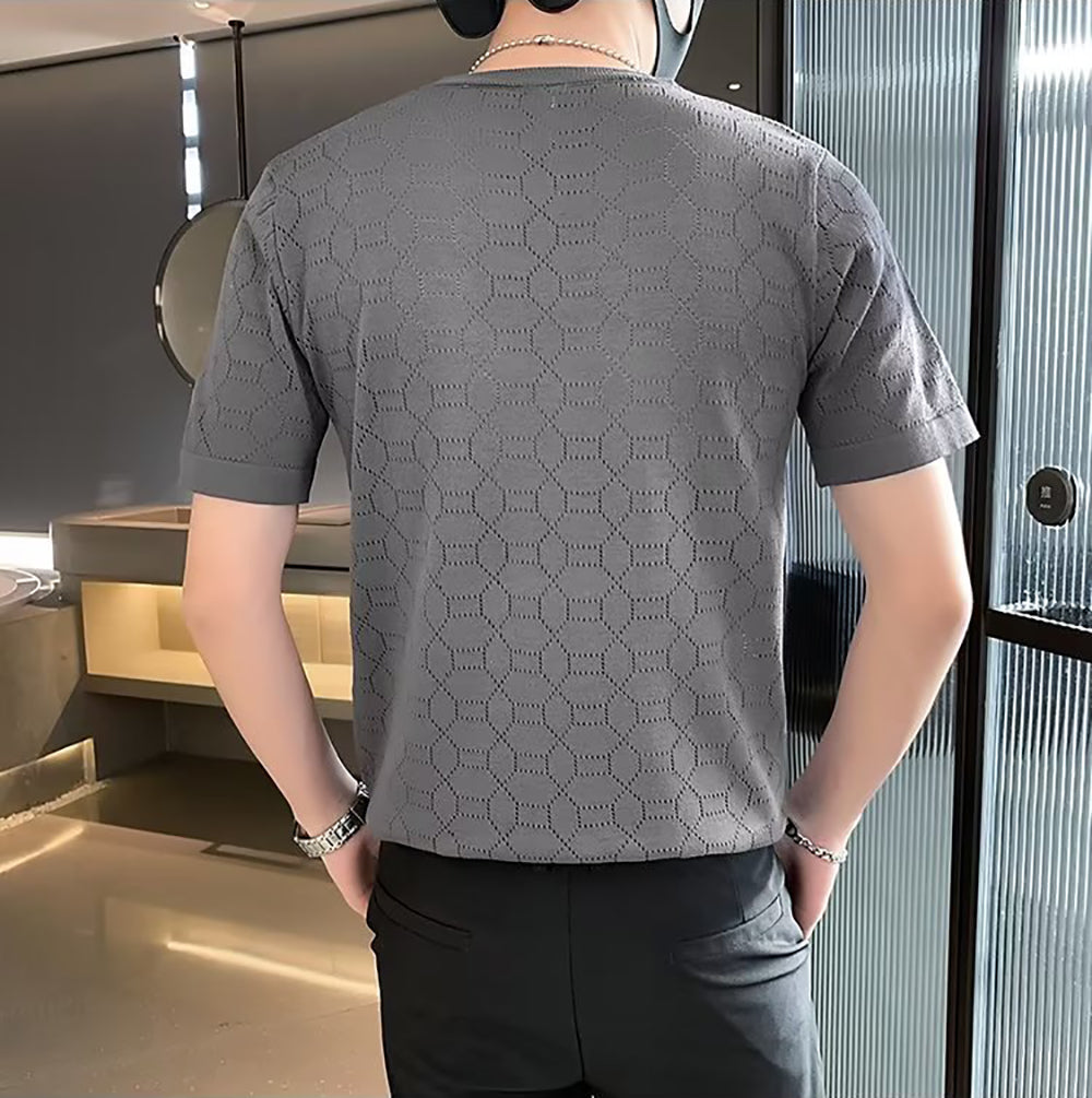 Men Self Design Round Neck T-shirt