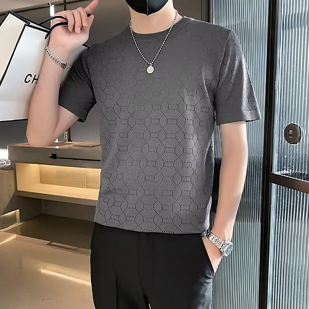 Men Self Design Round Neck T-shirt