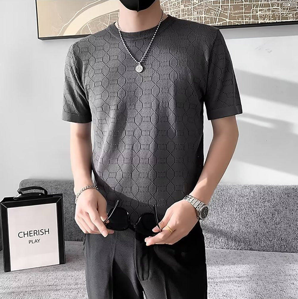Men Self Design Round Neck T-shirt