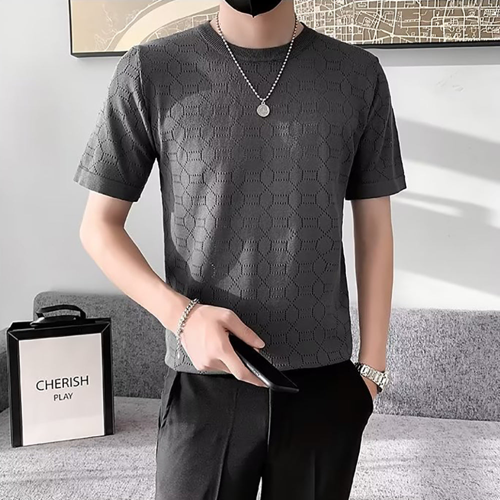 Men Self Design Round Neck T-shirt