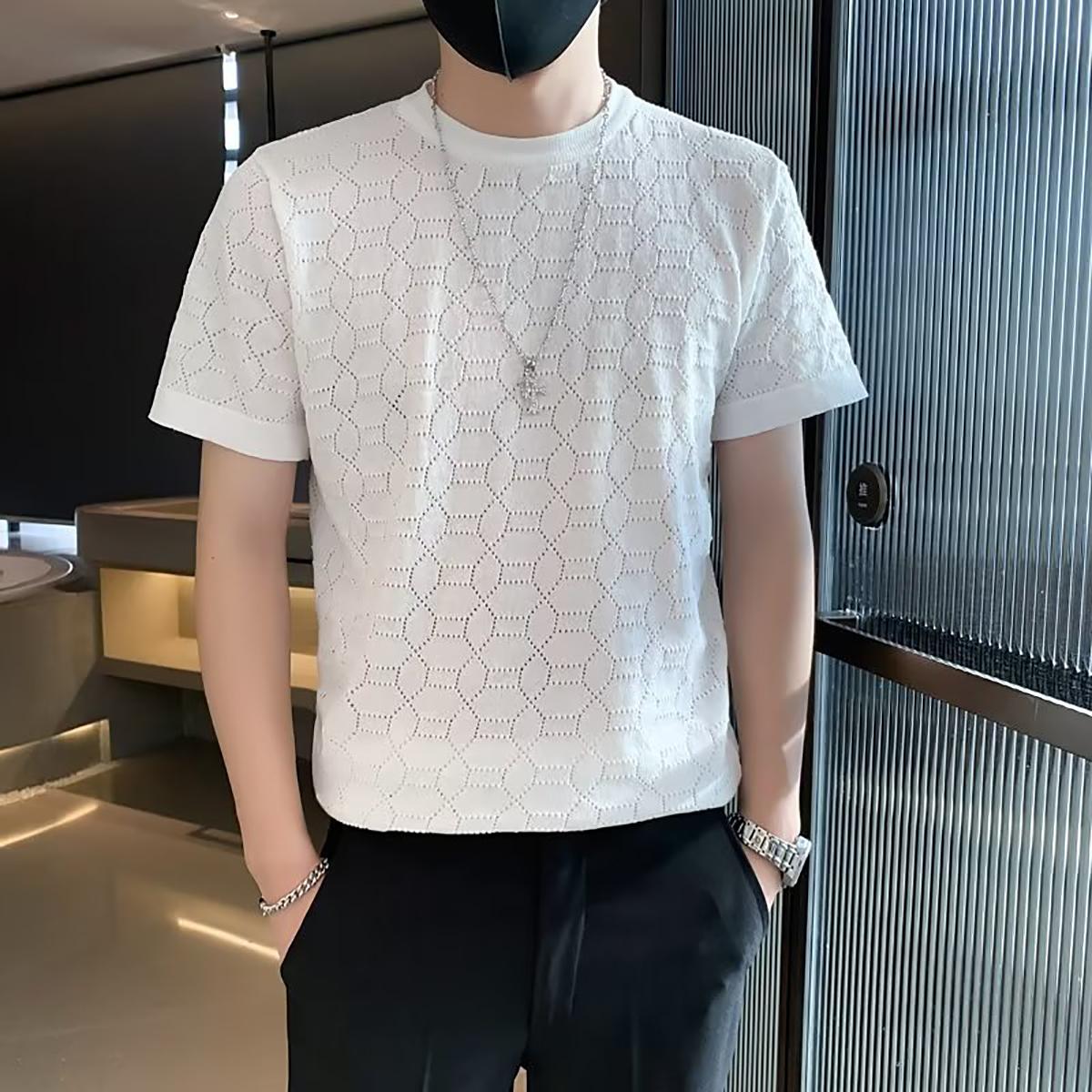 Men Self Design Round Neck T-shirt