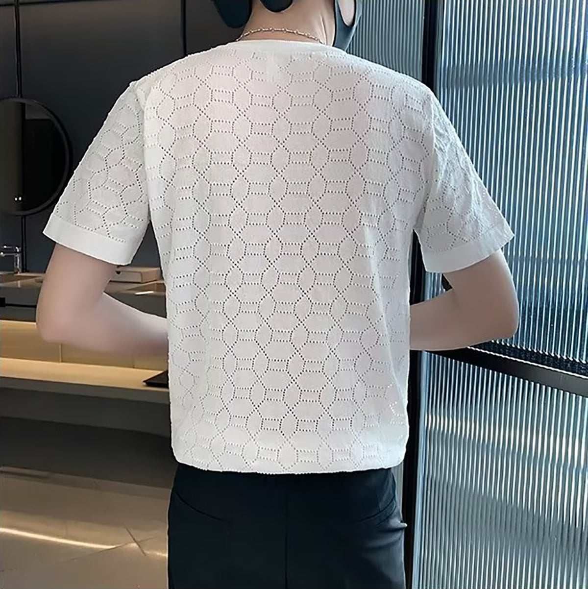 Men Self Design Round Neck T-shirt