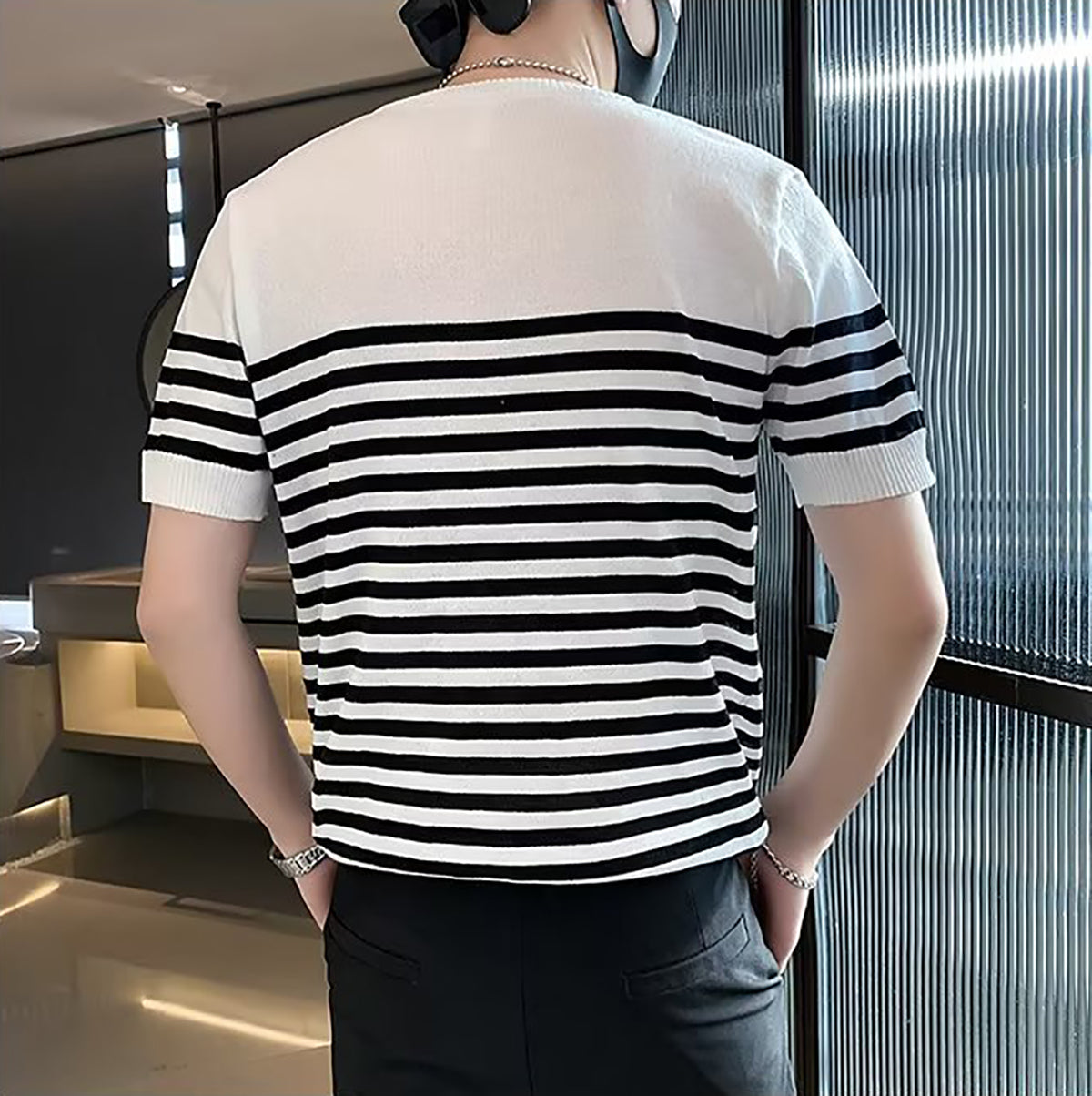 Men Striped Round Neck T-shirt