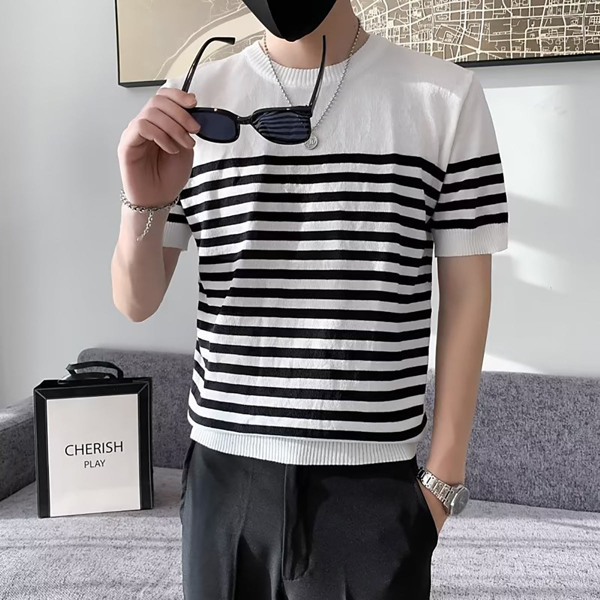 Men Striped Round Neck T-shirt
