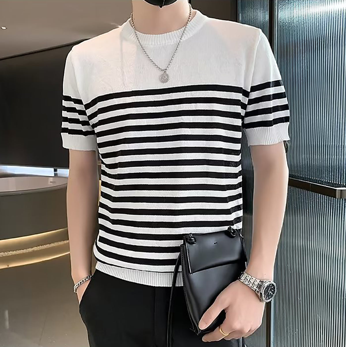 Men Striped Round Neck T-shirt