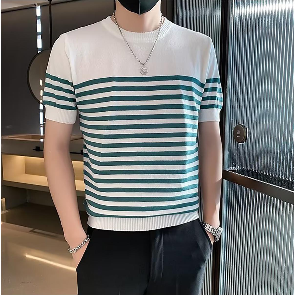 Men Striped Round Neck T-shirt