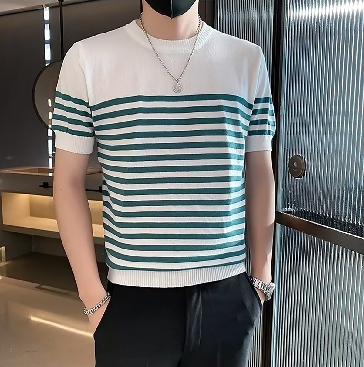 Men Striped Round Neck T-shirt
