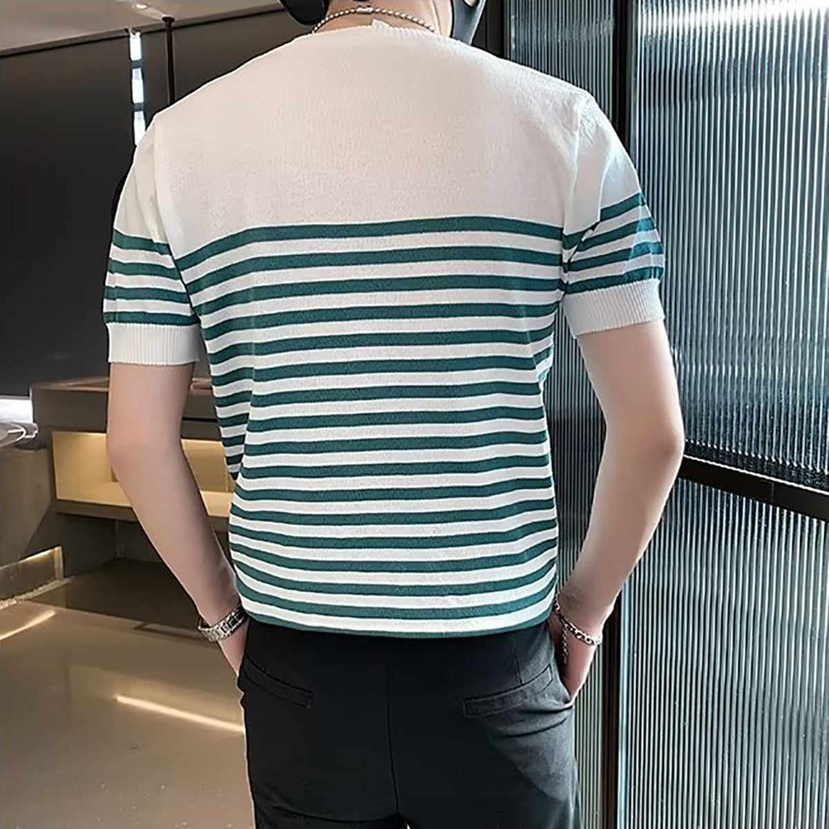 Men Striped Round Neck T-shirt