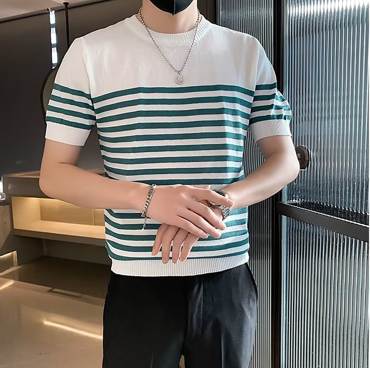 Men Striped Round Neck T-shirt