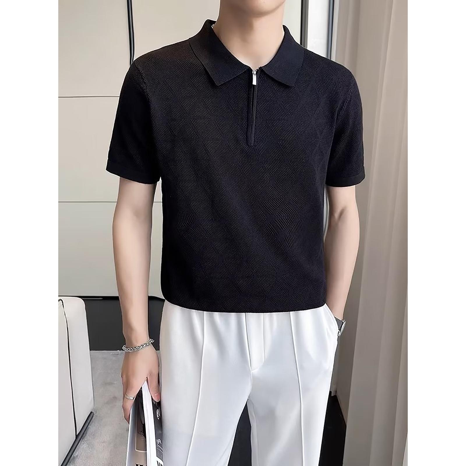 Men Self Design Polo Collar T-shirt