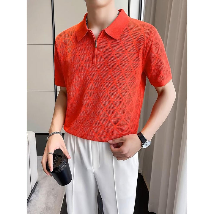 Men Self Design Polo Collar T-shirt
