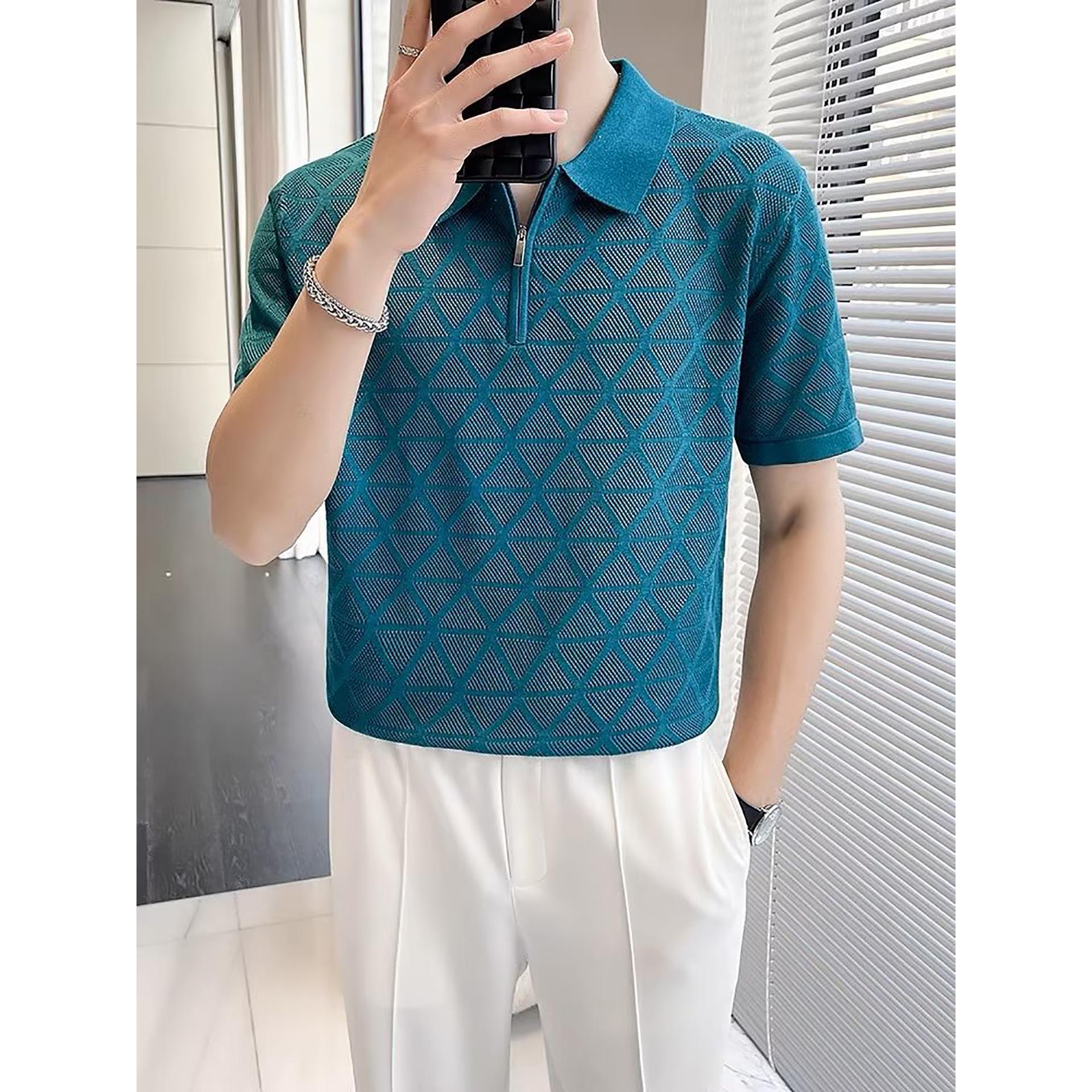 Men Self Design Polo Collar T-shirt