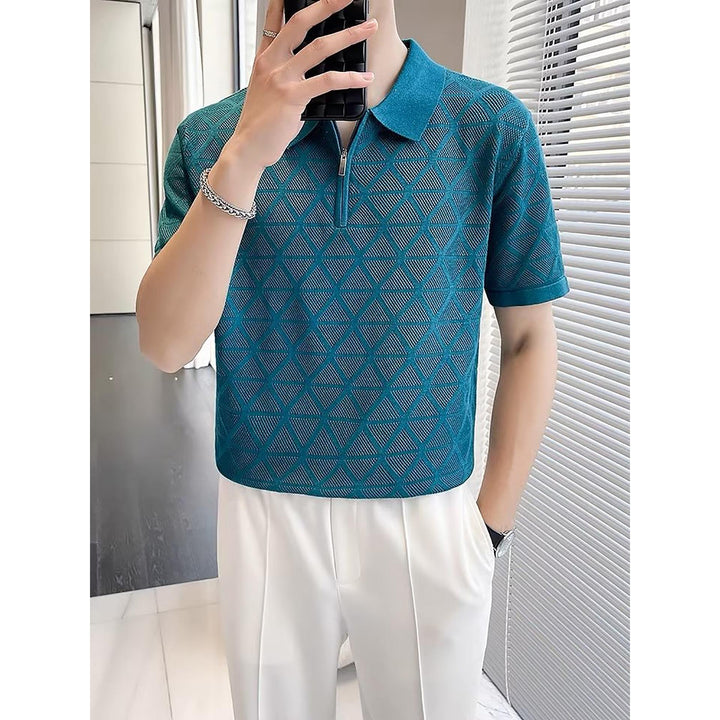 Men Self Design Polo Collar T-shirt